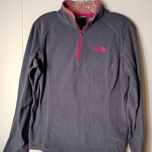 North Face Gray 1/2 Zip Pullover Fleece Hot Pink Trim Womens Medium Sweatshirt
